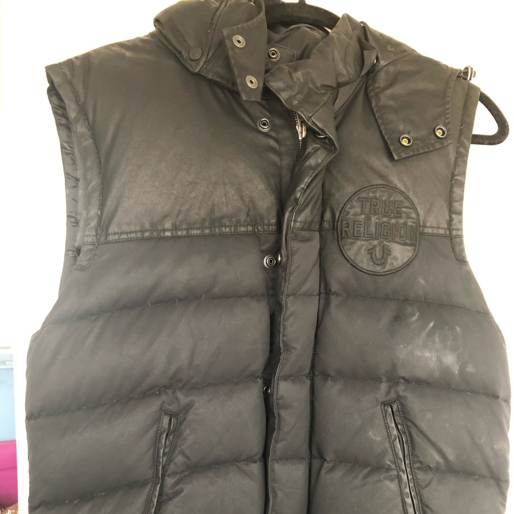 Authentic True Religion hooded zip down vest